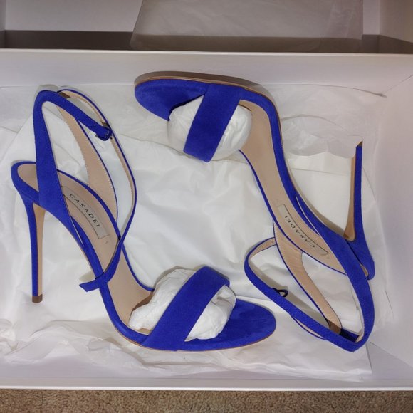 NEW CASADEI pellame open toe ankle strap blue suede sandals heels EU 35.5 - Picture 13 of 15
